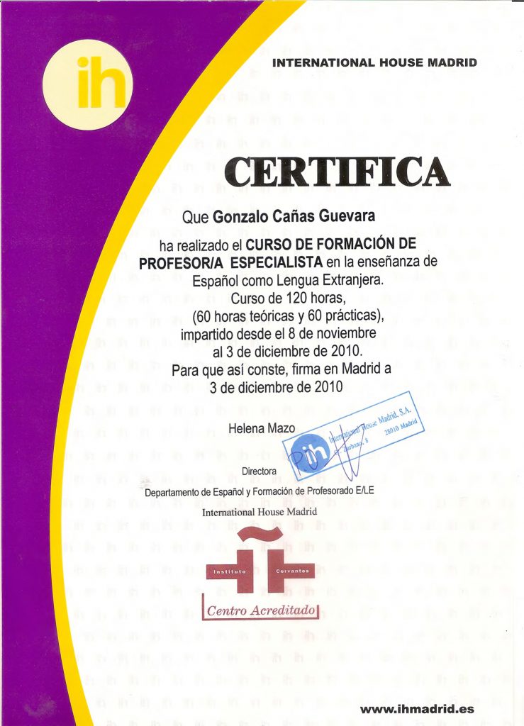 International House Certificate of Expert SpanishTeacher